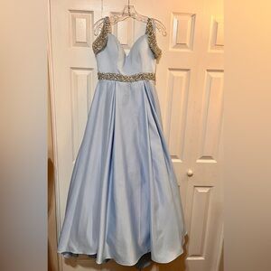 Embellished Light Blue Sleeveless V-Neck Gown
